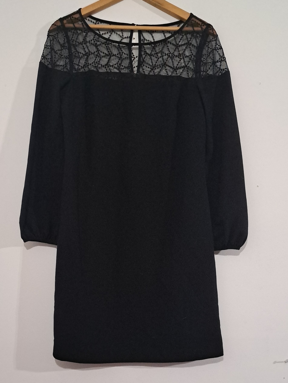 Nine West Black Long-Sleeve Lace Yoke Dress